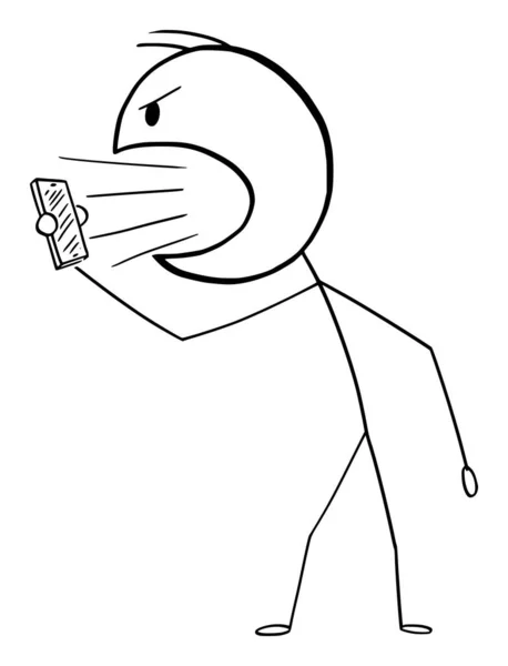 Векторный мультфильм о рассерженном человеке или бизнесмене, кричащем или кричащем на мобильном телефоне или мобильном телефоне — стоковый вектор