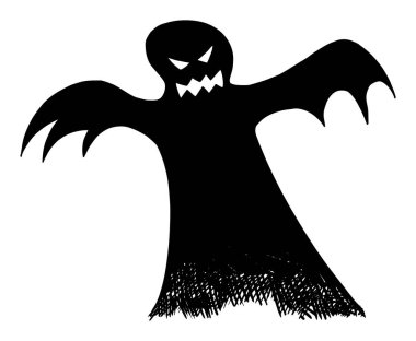 Beyaz Arkaplanda Ürkütücü ya da Ürkütücü Cadılar Bayramı Hayaleti 'nin Siyah Silüeti