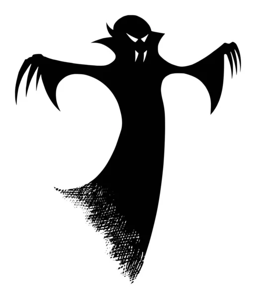 Vektorové ilustrace černé siluety strašidelný nebo strašidelný halloween duch nebo nemrtvý upír na bílém pozadí — Stockový vektor