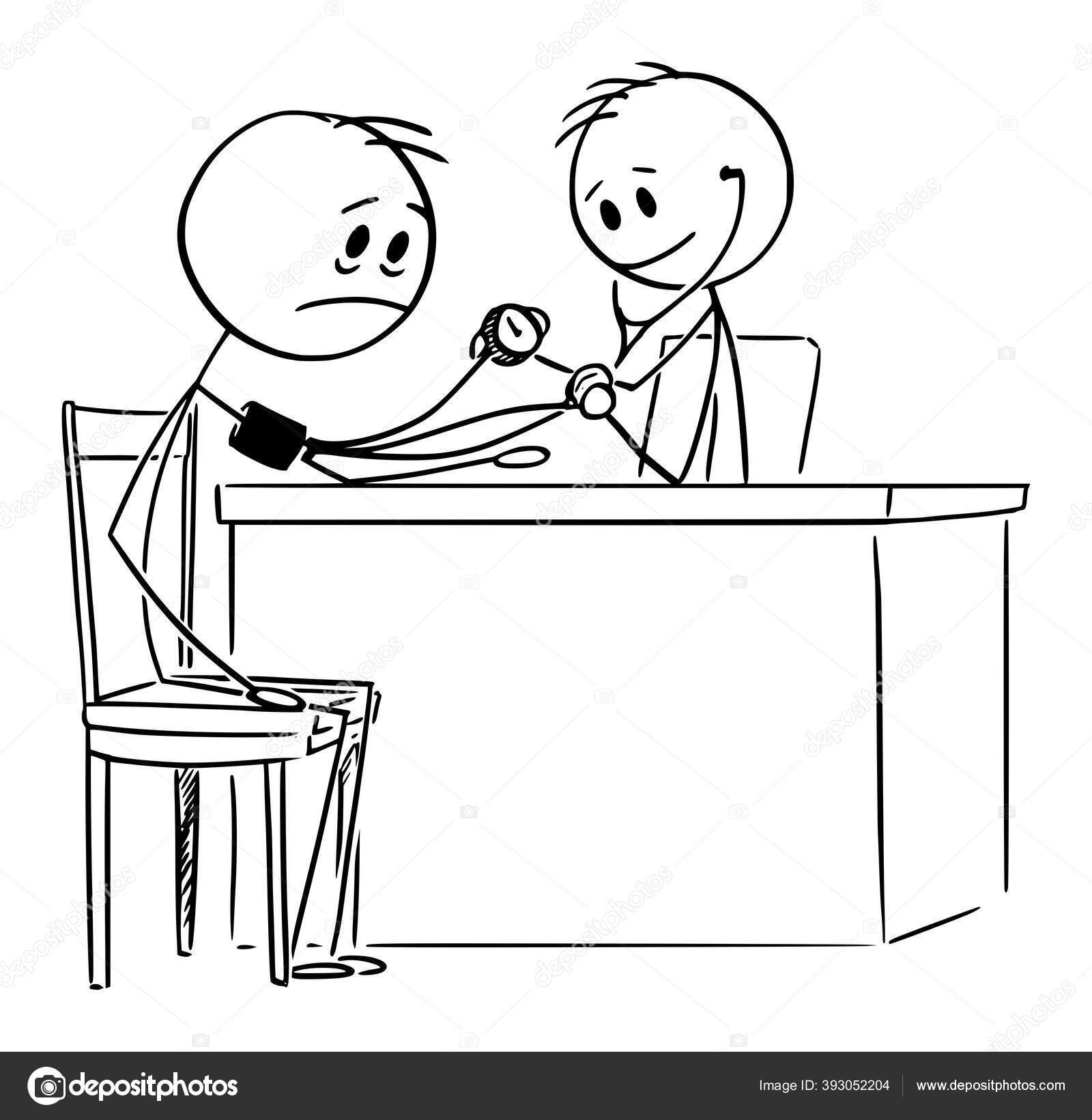 Ilustração dos desenhos animados vetoriais do homem doente e médico  medindo-o a pressão arterial Vetor de ©ursus@zdeneksasek.com 393052204, image size:1600x1641