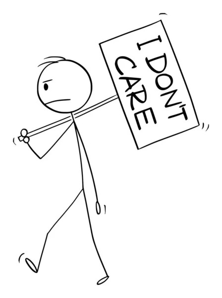 Vector Cartoon Illustration of Frustrated Man or Businessman Walking With I Dont Care Sign on pole — 스톡 벡터