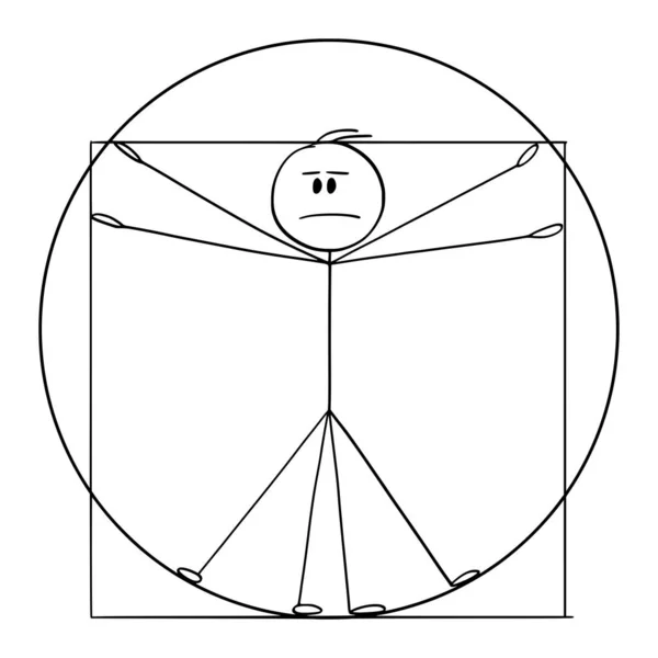 Vektorové karikatury Stick Charakter Ilustrace Vitruvian Man, na základě kresby Leonarda da Vinciho, reprezentující ideální lidské proporce. — Stockový vektor