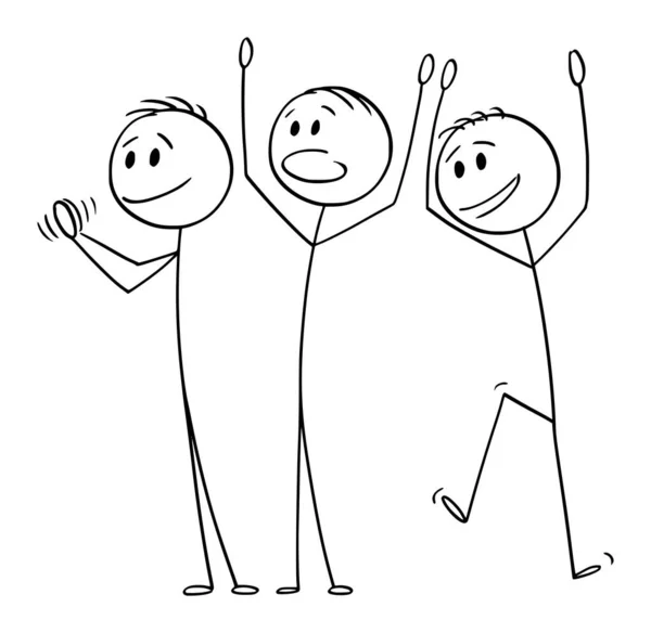 Vector Cartoon Illustration of Group of Three Happy Men or Businessmen Celebrating Success, Applauding and Clapping — 스톡 벡터