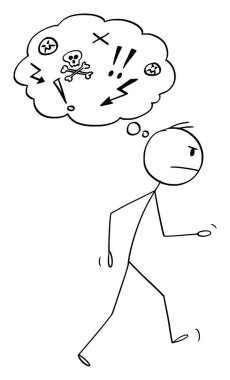 Vector Cartoon Illustration of Angry Man Walking Away With Thought Bubble or Balloon With Negative Pictograms vector Vector Cartoon Illustration of Angry Man Walking Away With Thought Bubble or Balloon With Negative Pictograms vector