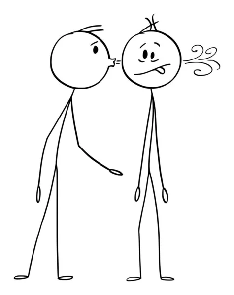 Vektor Tecknad Illustration av Man blåser i örat på Dull Man, hans huvud är tom, ingen hjärna där. — Stock vektor