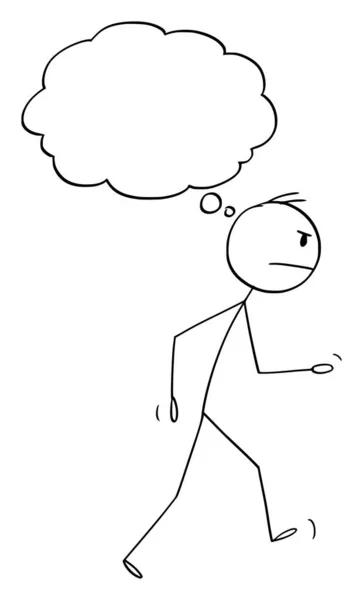 Ilustración de dibujos animados vectorial del hombre enojado que se aleja con una burbuja de pensamiento vacía o un globo para su texto — Vector de stock