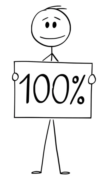 Vector Cartoon Illustration of Man or Businessman Holding 100 or 100 Percent sign — 스톡 벡터