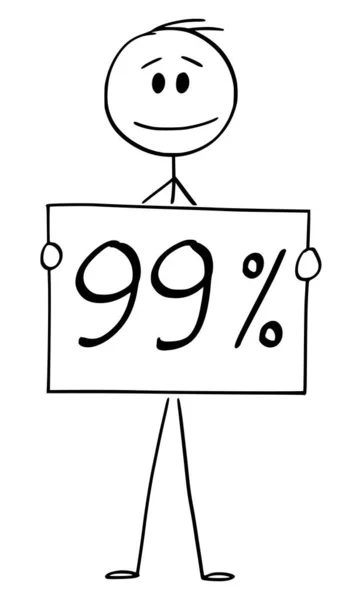 Vector Cartoon Illustration von Mann oder Geschäftsmann mit 99 oder 99 Prozent Zeichen — Stockvektor