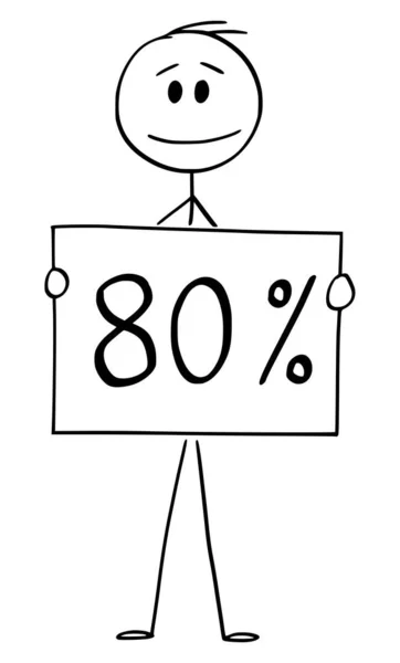 Vector Cartoon Illustration von Mann oder Geschäftsmann, die 80 oder 80 Prozent Zeichen halten — Stockvektor