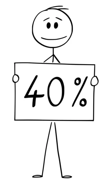 Vector Cartoon Illustration of Man or Businessman Holding 40 or 40 Percent Sign — стоковый вектор