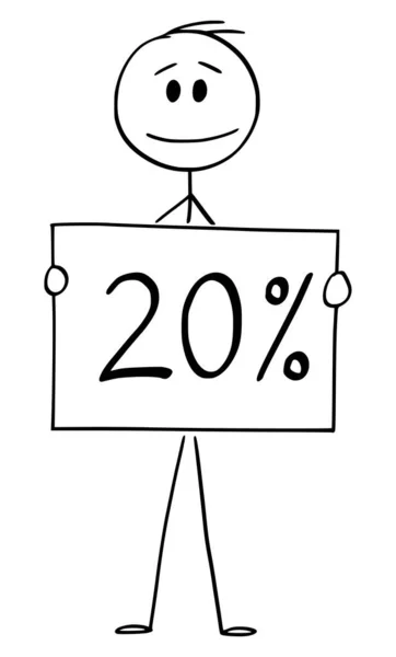 Vector Cartoon Illustration of Man or Businessman holding 20 or Twenty Percent Sign — стоковый вектор