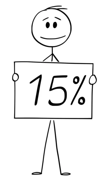 Vector Cartoon Illustration von Mann oder Geschäftsmann, die 15 oder fünfzehn Prozent Zeichen halten — Stockvektor