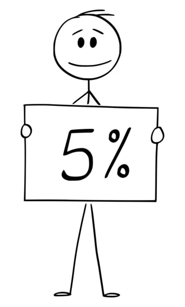 Ilustracja wektor kreskówki człowieka lub biznesmena gospodarstwa 5 lub pięć procent znak — Wektor stockowy