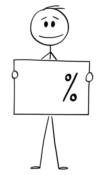 Vektorové kreslené ilustrace člověka nebo podnikatele držící prázdné procento znamení, připraven přidat své číslo — Stockový vektor