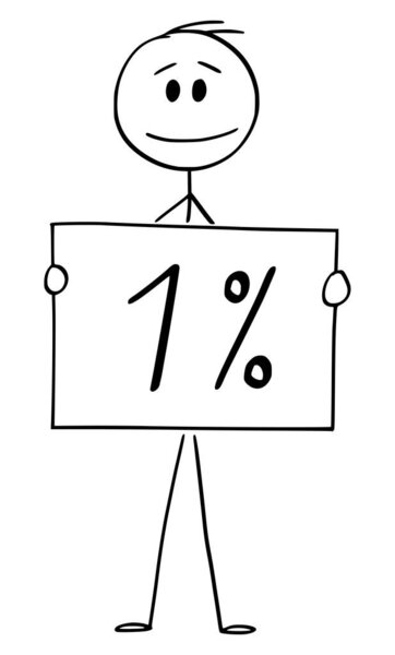 Векторный мультфильм о человеке или бизнесмене, обладающем одним или одним процентным знаком