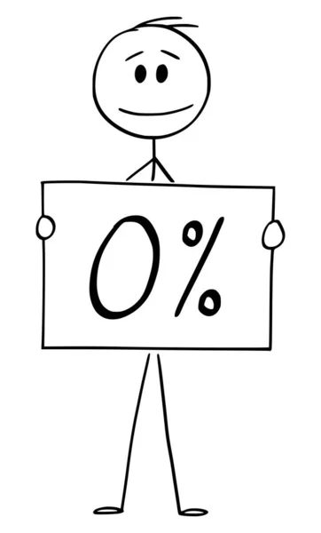 Vektor Rajzfilm illusztráció az ember vagy üzletember gazdaság 0 vagy nulla százalékos jel — Stock Vector