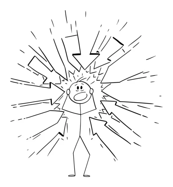 Ilustración de dibujos animados vectoriales del hombre estresado con muchas flechas apuntándole representando algunas peticiones o culpando — Archivo Imágenes Vectoriales