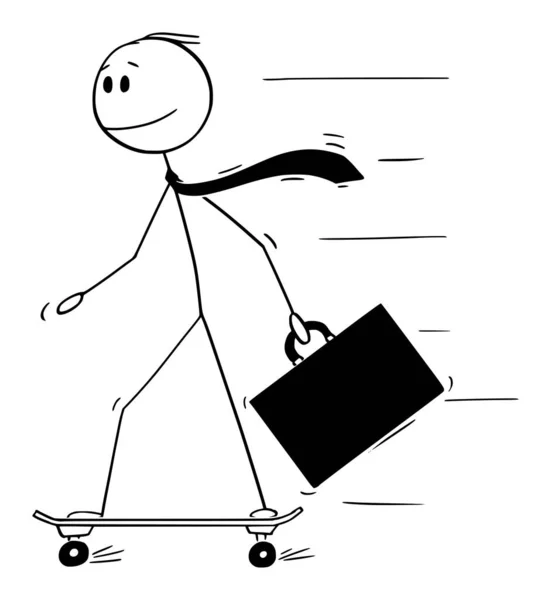 Vector Cartoon Illustration of Businessman Skatebodder or Skater Riding or Skateboarding on Skateboard — 스톡 벡터