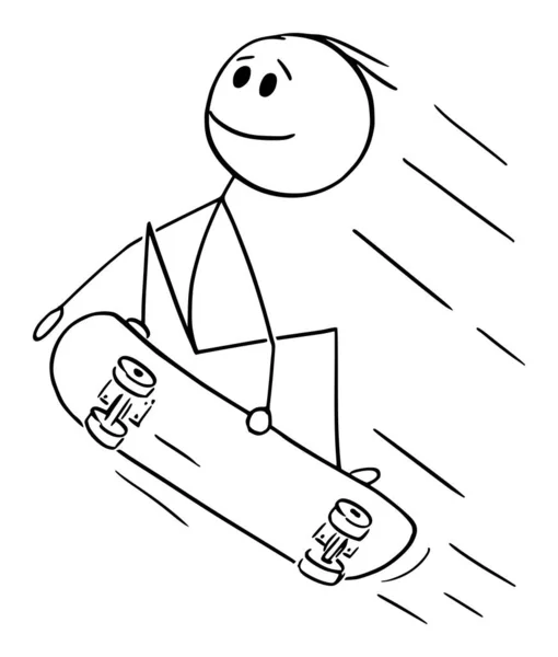 Ilustración de dibujos animados vectoriales de Skateboarder, Skater, Man or Boy Doing Trick o Skateboarding en Skateboard — Archivo Imágenes Vectoriales