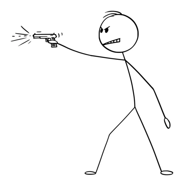 銃、武器、ピストルまたは拳銃を撃つ怒っている男のベクトル漫画のイラスト — ストックベクタ