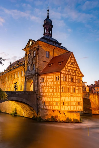 Ayuntamiento Histórico Iluminado Bamberg Construido Siglo Xiv — Foto de Stock
