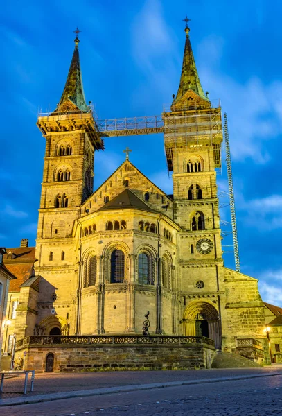 Catedral Iluminada Bamberg Noite — Fotografia de Stock