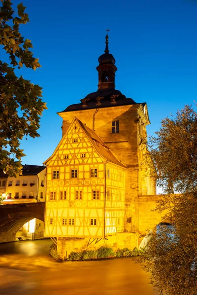 Illuminated Historic Town Hall Bamberg Built 14Th Century — Stock Photo, Image