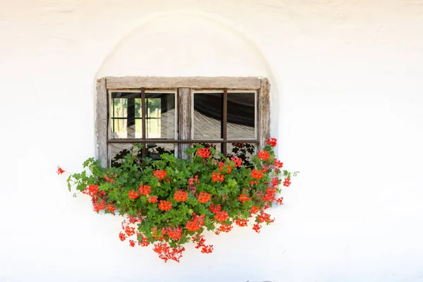 Ventana Vintage Una Antigua Casa Histórica Decorada Con Flores — Foto de Stock