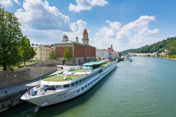 Passau Alemania Julio Buque Pasajeros Puerto Del Río Danubio Passau — Foto de Stock