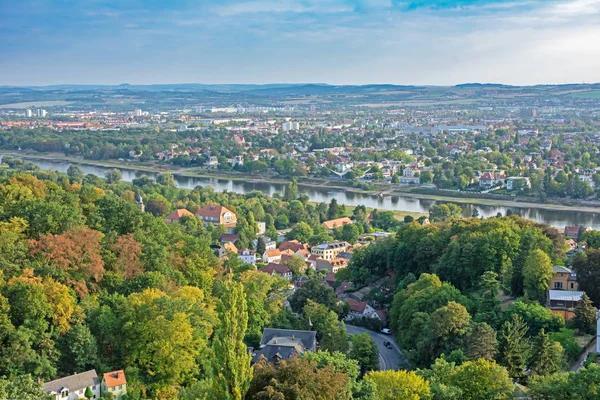 Flygfoto Över Dresden Sachsen Tyskland Och Floden Elbe — Stockfoto