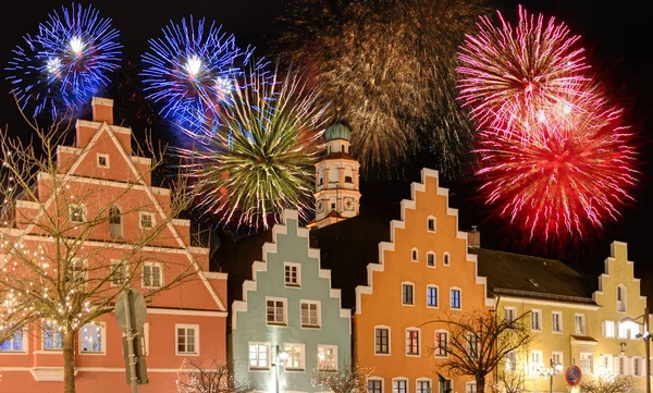 Fireworks Illuminated Town Schrobenhausen Christmas Time — Stock Photo, Image
