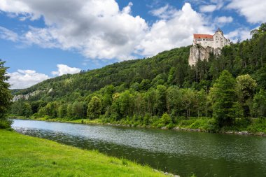 RIEDENBURG, Almanya - 3 Temmuz 2020 'de Riedenburg, Almanya' daki Altmuehltal Vadisi 'ndeki Prunn kalesi.