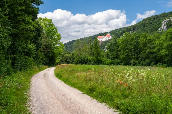 以普鲁恩城堡为背景的Altmuehltal山谷 德国巴伐利亚 的Idyllic小路 — 图库照片