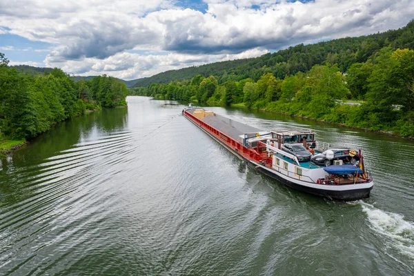 Barge Sur Rivière Altmuhel Dans Une Vallée Idyllique Bavière Allemagne — Photo