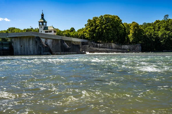 Hochablass Weir Augsburg Daki Lech Nehri Nde Bavyera Almanya — Stok fotoğraf