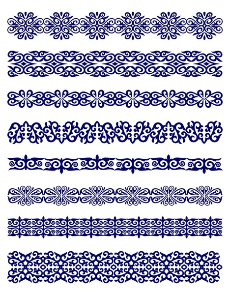 Kazakh Ornaments Form Border Strips — Stock Vector