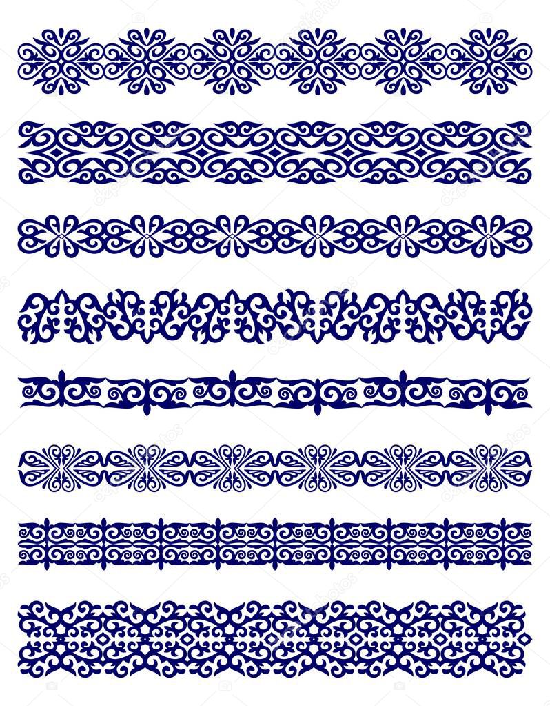 Kazakh ornaments in the form of a border, strips