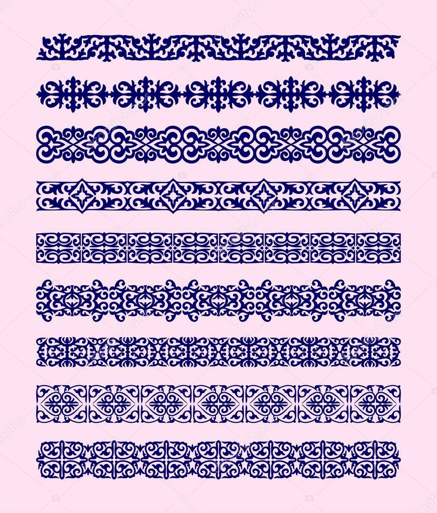 Kazakh ornaments in the form of a border, strips