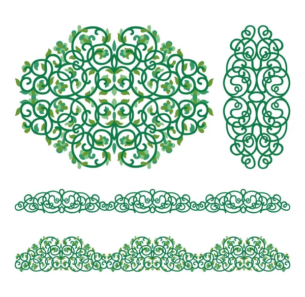 Красивый Зеленый Орнамент Граница Овалы — стоковый вектор