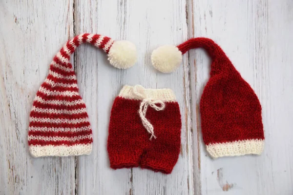 Noel Renklerinde Yapımı Elf Şapkaları Şortları — Stok fotoğraf