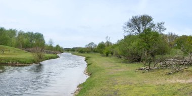 Hollanda 'daki Amsterdamse sularında kum tepeleri ve su yolları manzarası