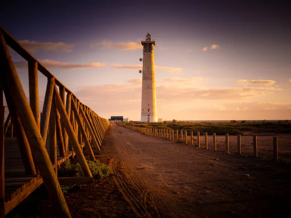 Schöne Aussicht Auf Den Leuchtturm Morro Jable Der Abenddämmerung — Stockfoto