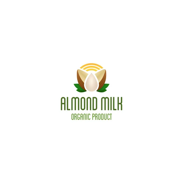 Logotipo de leite de amêndoa. Produto orgânico emblema vetor . —  Vetores de Stock
