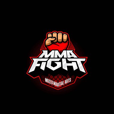 MMA dövüş logosu. Karışık dövüş sanatları vektör logosu. Karışık dövüş logo şablonu