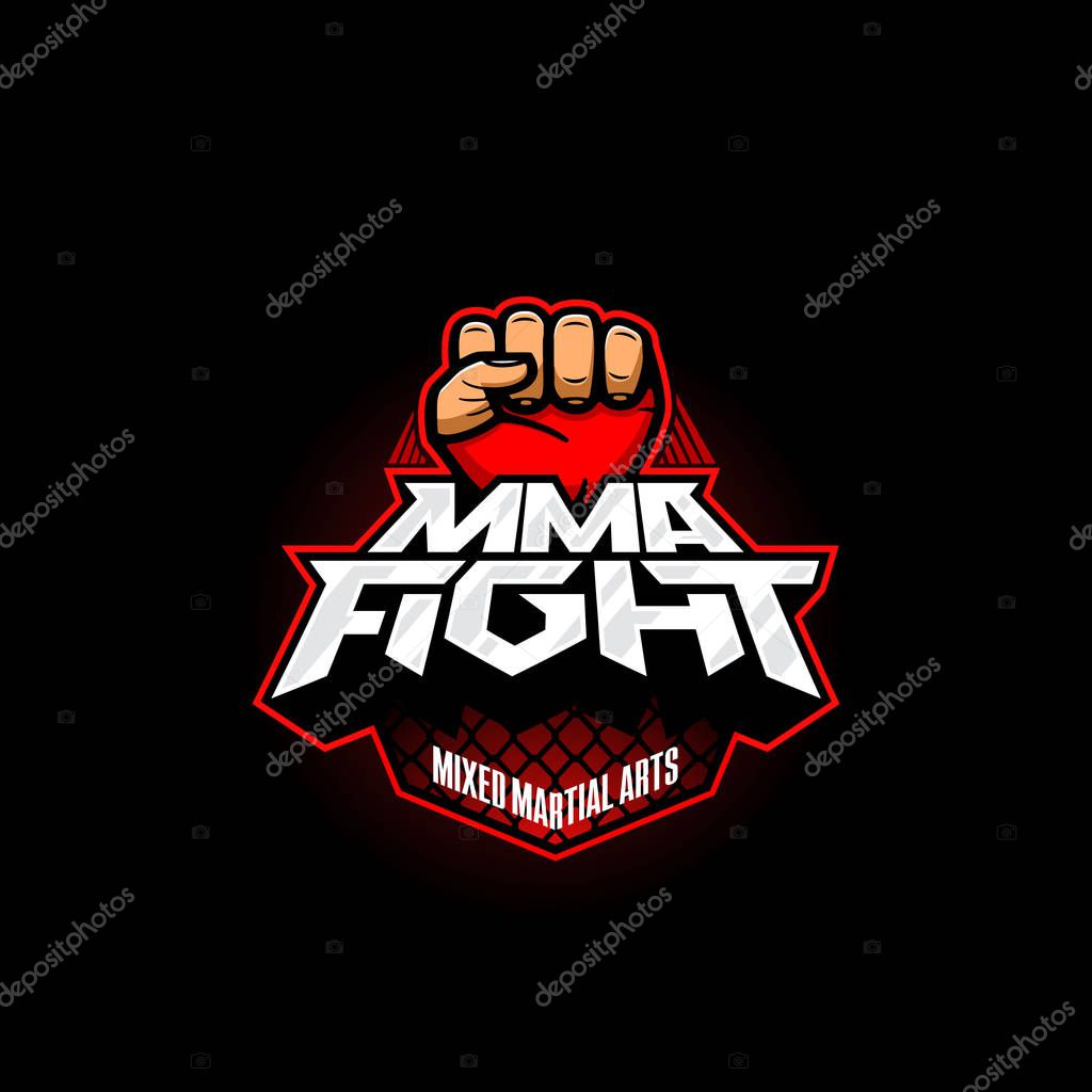 MMA fight logo. Mixed martial arts vector logotype. Mix fight logo template.