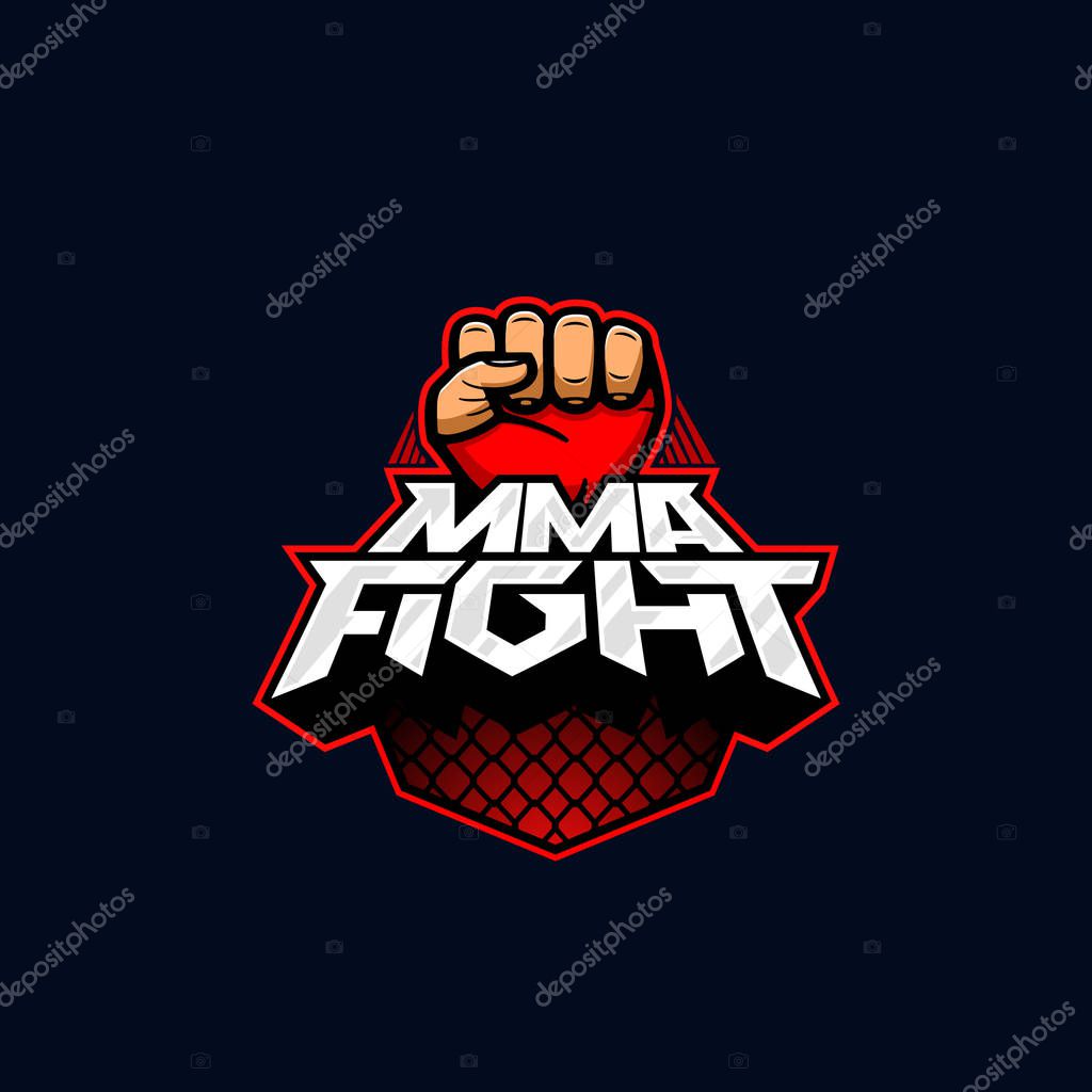 MMA fight logo. Mixed martial arts vector logotype. Mix fight logo template.