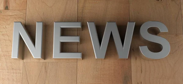 Word News Written Metallic Letters Wooden Pavement Rendering Illustration — Stock Photo, Image