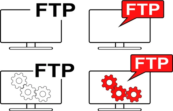 Ikona Zestaw Różnych Ikon Monitorze Komputerowym Zapisu Ftp Wektor — Wektor stockowy