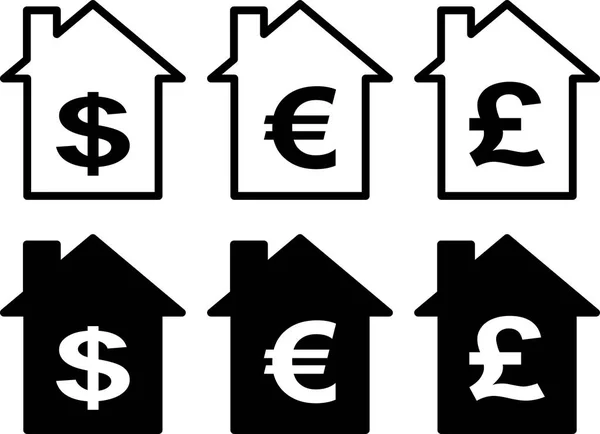 Ein Icon Set Für Ein Haus Mit Geldsymbolen Inneren Vektor — Stockvektor
