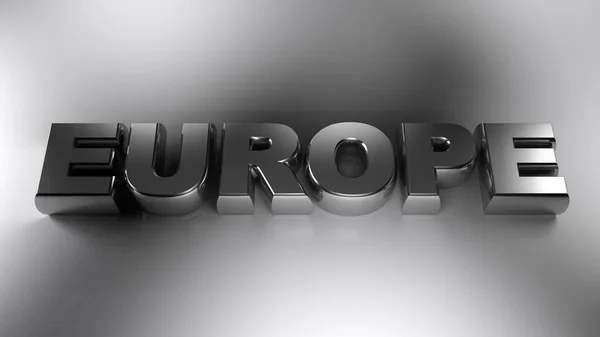 Write Europe Metallich Chrome Letters Laying White Surface Rendering Illustration — Stock Photo, Image